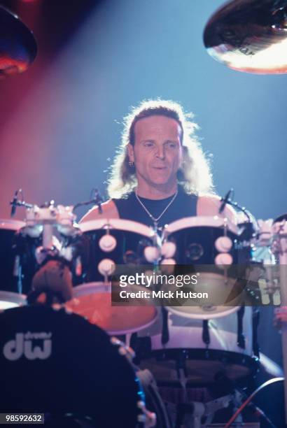 Drummer Joey Kramer of Aerosmith performs on stage at Wembley Arena in London, England in December 07, 1993.