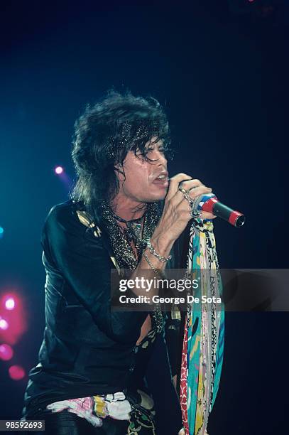 Steven Tyler of Aerosmith performs on stage in August 1988.