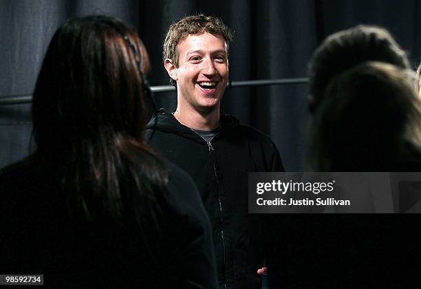 Facebook founder and CEO Mark Zuckerberg smiles during an interview at the Facebook f8 Developer Conference April 21, 2010 in San Francisco,...