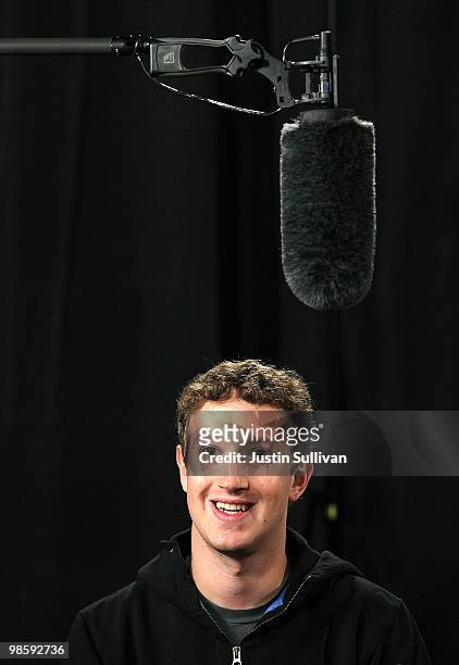 Facebook founder and CEO Mark Zuckerberg smiles during an interview at the Facebook f8 Developer Conference April 21, 2010 in San Francisco,...