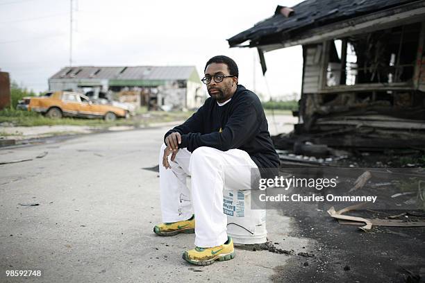 Filmmaker Spike Lee poses for photo in the Lower Ninth Ward district on July 23, 2006 of New Orleans, Louisiana.