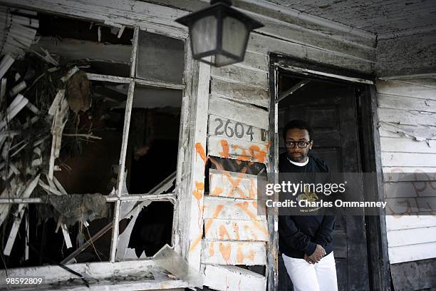 Filmmaker Spike Lee poses for photo in the Lower Ninth Ward district on July 23, 2006 of New Orleans, Louisiana.