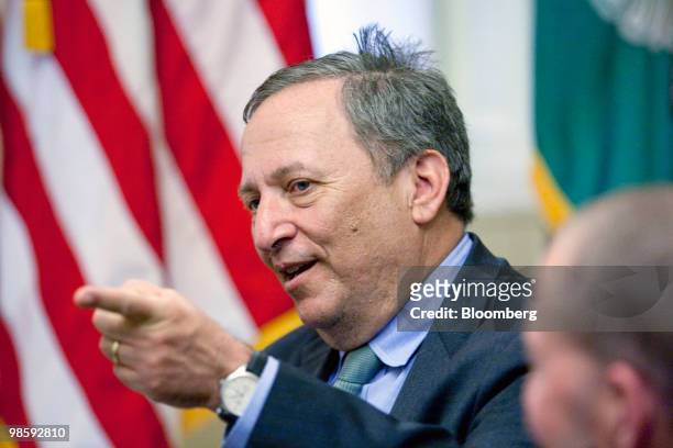 Lawrence Summers, director of the National Economic Council, meets with Ed Whitacre, chairman and chief executive officer of General Motors Co., and...