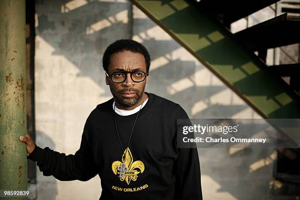 Filmmaker Spike Lee poses for photo in the Lower Ninth Ward district on July 23, 2006 of New Orleans, Louisiana.