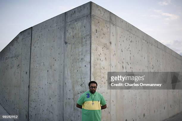 Filmmaker Spike Lee poses for photo in the Lower Ninth Ward district on July 23, 2006 of New Orleans, Louisiana.