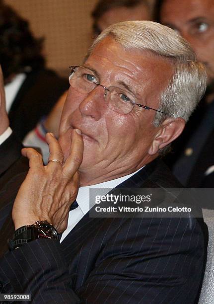 Italy's soccer team coach Marcello Lippi attends 'Attaccante Nato' Book Launch held at Sala Buzzati on April 21, 2010 in Milan, Italy.