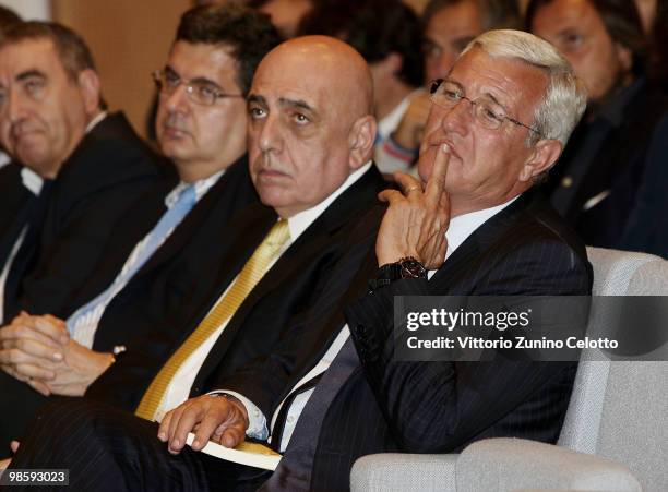 Marcello Lippi and Adriano Galliani attend 'Attaccante Nato' Book Launch held at Sala Buzzati on April 21, 2010 in Milan, Italy.