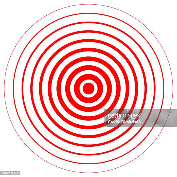 red radiation concentric cirles on white background - radial symmetry stock illustrations