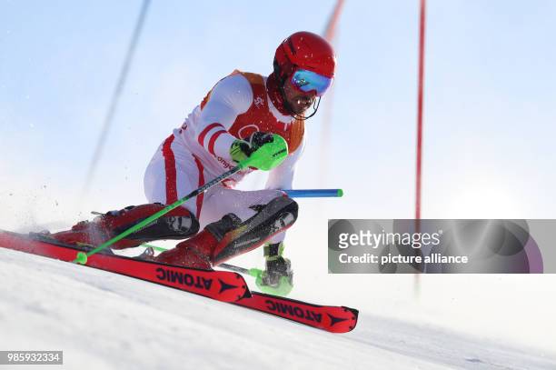 Austria's Marcel Hirscher in action at the Jeongseon Alpine Centre in Pyeongchang, South Korea, 13 February 2018. Photo: Michael Kappeler/dpa
