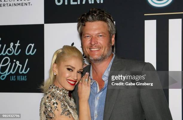Singer Gwen Stefani and recording artist Blake Shelton attend the grand opening of the "Gwen Stefani - Just a Girl" residency at Planet Hollywood...