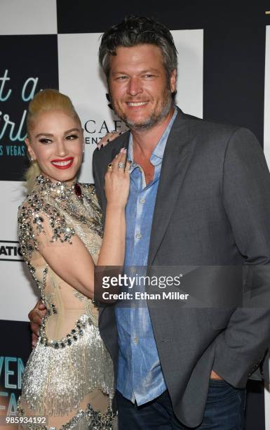 Singer Gwen Stefani and recording artist Blake Shelton attend the grand opening of her "Gwen Stefani - Just a Girl" residency at Planet Hollywood...