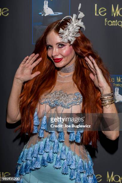 Actress Phoebe Price attends the opening night of "Le Magique Fantastique" magic burlesque show at the Windows Showroom at Bally's Las Vegas on June...