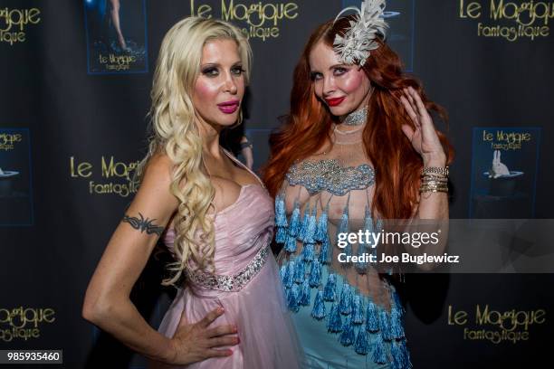 Television personality Angelique "Frenchy" Morgan and actress Phoebe Price attend the opening night of "Le Magique Fantastique" magic burlesque show...