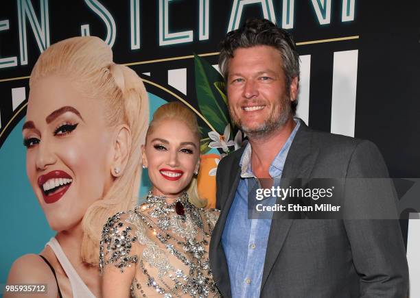 Singer Gwen Stefani and recording artist Blake Shelton attend the grand opening of her "Gwen Stefani - Just a Girl" residency at Planet Hollywood...