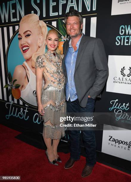 Singer Gwen Stefani and recording artist Blake Shelton attend the grand opening of her "Gwen Stefani - Just a Girl" residency at Planet Hollywood...