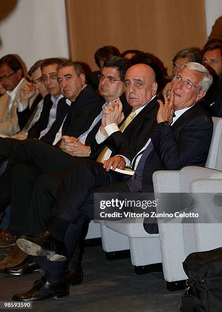 Marcello Lippi and Adriano Galliani attend 'Attaccante Nato' Book Launch held at Sala Buzzati on April 21, 2010 in Milan, Italy.