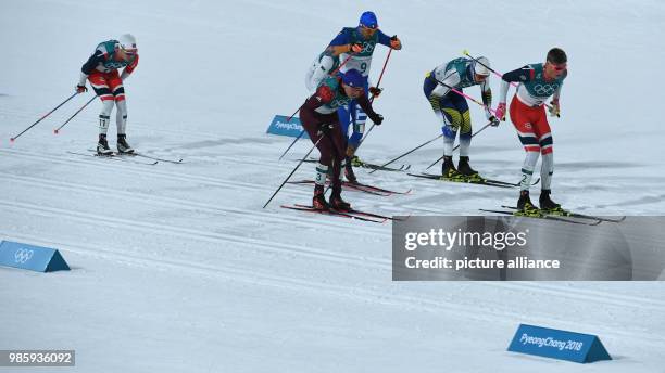 Norway's Johannes Hoesflot Klaebo is in the lead at the men's cross-country skiing classic sprint at the Alpensia Centre in Pyeongchang, South Korea,...