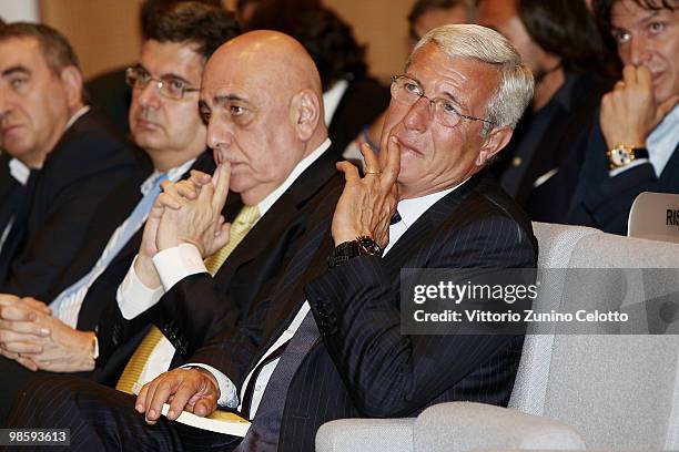 Marcello Lippi and Adriano Galliani attend 'Attaccante Nato' Book Launch held at Sala Buzzati on April 21, 2010 in Milan, Italy.