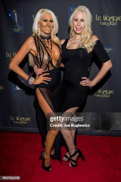 Model Tiffinie Tee and host Mary Ann Sheikhan attend the opening night of "Le Magique Fantastique" magic burlesque show at the Windows Showroom at...