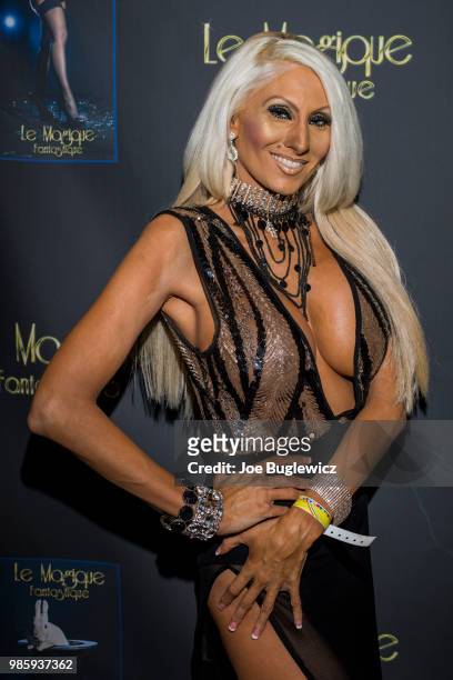 Model Tiffinie Tee attends the opening night of "Le Magique Fantastique" magic burlesque show at the Windows Showroom at Bally's Las Vegas on June...