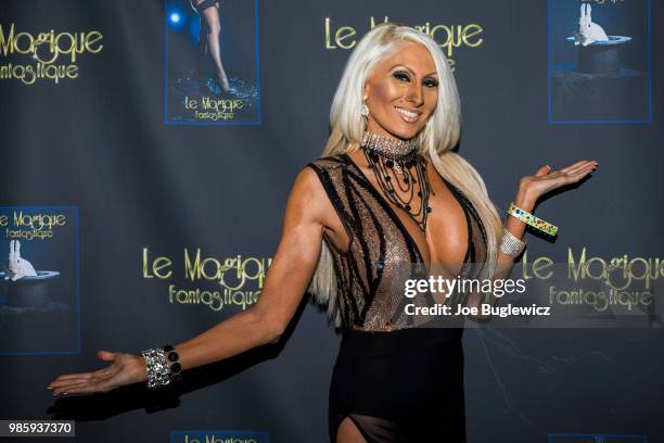 Model Tiffinie Tee attends the opening night of "Le Magique Fantastique" magic burlesque show at the Windows Showroom at Bally's Las Vegas on June...