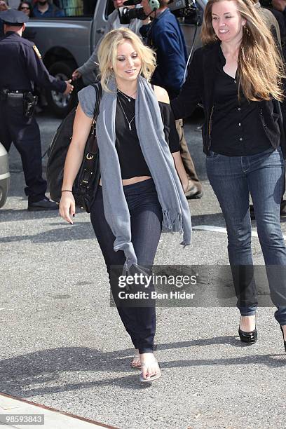 Actress Kaley Cuoco visits "Late Show With David Letterman" at the Ed Sullivan Theater on April 21, 2010 in New York City.