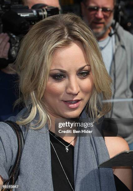 Actress Kaley Cuoco visits "Late Show With David Letterman" at the Ed Sullivan Theater on April 21, 2010 in New York City.