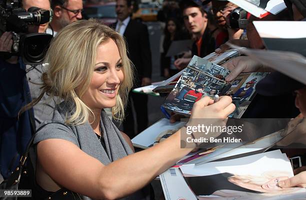 Actress Kaley Cuoco visits "Late Show With David Letterman" at the Ed Sullivan Theater on April 21, 2010 in New York City.