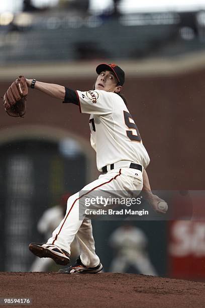 San Francisco Giants Tim Lincecum in action, pitching vs Atlanta Braves. San Francisco, CA 4/11/2010 CREDIT: Brad Mangin