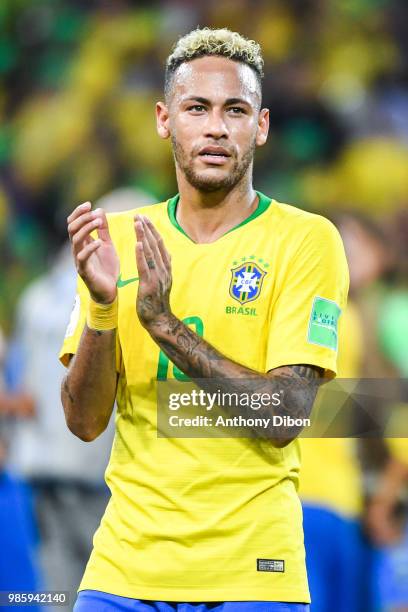 Neymar Jr of Brazil celebrates the victory during the FIFA World Cup Group E match between Serbia and Brazil on June 27, 2018 in Moscow, Russia.