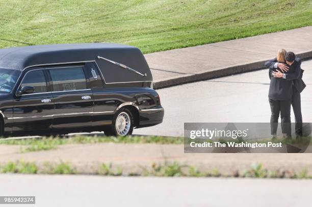 Mourners arrive for the funeral of Antwon Rose II on Monday, June 25, 2018 at the Woodland Hills Intermediate School in Swissvale, Pa. Rose was...