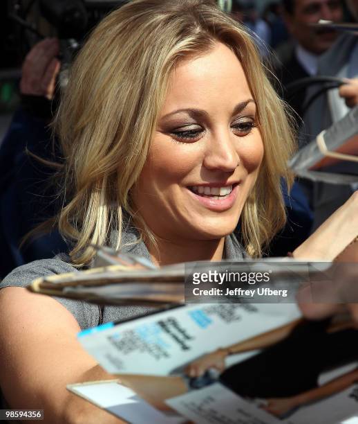 Actress Kaley Cuoco visits "Late Show With David Letterman" at the Ed Sullivan Theater on April 21, 2010 in New York City.
