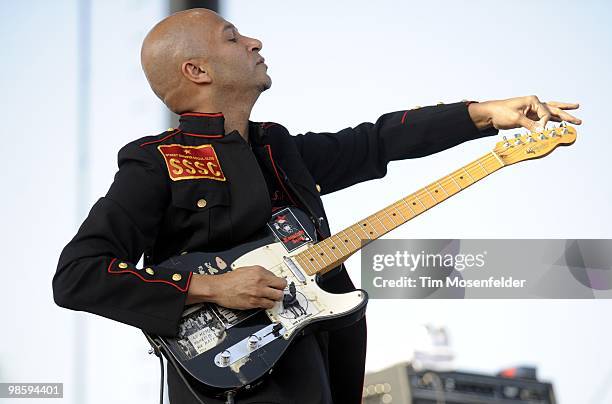 Tom Morello of Street Sweeper Social Club performs as part of the Coachella Valley Music and Arts Festival at the Empire Polo Fields on April 16,...