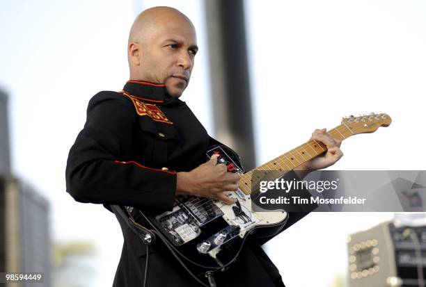 Tom Morello of Street Sweeper Social Club performs as part of the Coachella Valley Music and Arts Festival at the Empire Polo Fields on April 16,...