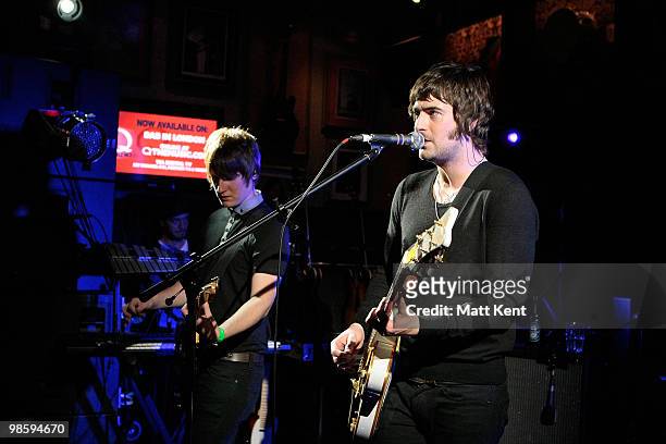 Daniel Conan Moores and Liam Fray of The Courteeners perform as part of Q The Music Club at Hard Rock Cafe, Old Park Lane on April 21, 2010 in...