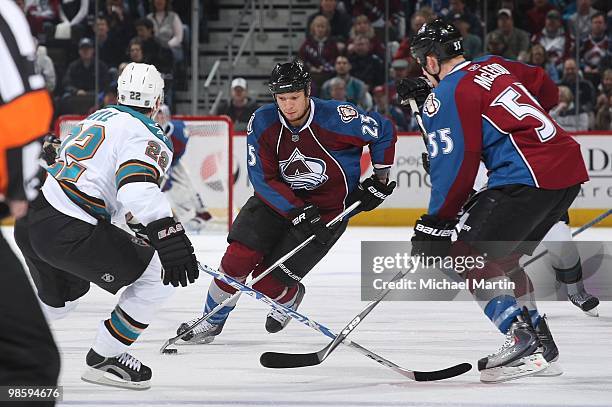 Chris Stewart of the Colorado Avalanche skates against the San Jose Sharks in game Four of the Western Conference Quarterfinals during the 2010 NHL...