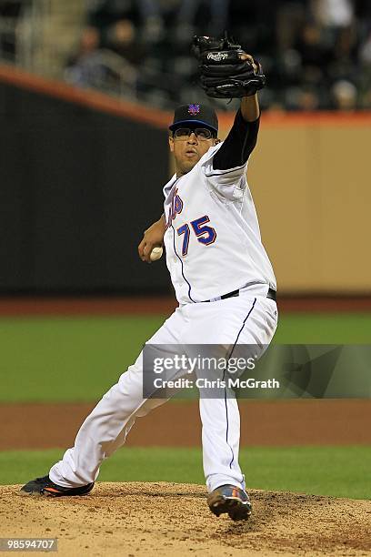 Francisco Rodriguez of the New York Mets pitches against the Chicago Cubs on April 20, 2010 at Citi Field in the Flushing neighborhood of the Queens...