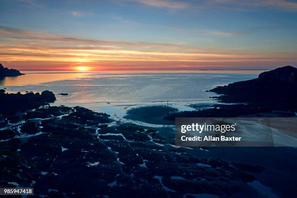 elevated view of devon coastline during sunset - ilfracombe stock-fotos und bilder