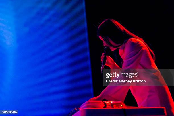 Trish Keenan of Broadcast performs on stage at the Queen Elizabeth Hall on April 21, 2010 in London, England.
