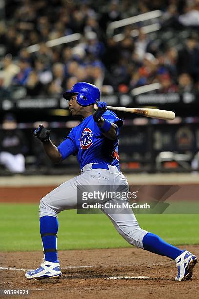 Alfonso Soriano of the Chicago Cubs bats against the New York Met on April 20, 2010 at Citi Field in the Flushing neighborhood of the Queens borough...