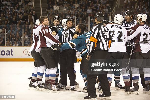 Colorado Avalanche T.J. Galiardi during fight vs San Jose Sharks Dan Boyle . San Jose, CA 4/16/2010 CREDIT: Robert Beck