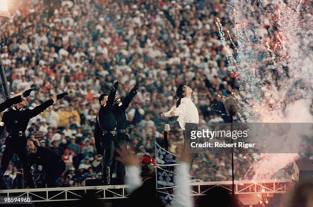 Michael Jackson performs during the Super Bowl XXVII Halftime Show at the Rose Bowl on January 31, 1993 in Pasadena, California.
