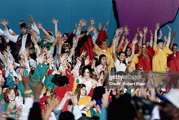 Michael Jackson performs during the Super Bowl XXVII Halftime Show at the Rose Bowl on January 31, 1993 in Pasadena, California.