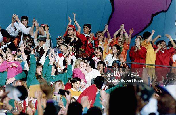 Michael Jackson performs during the Super Bowl XXVII Halftime Show at the Rose Bowl on January 31, 1993 in Pasadena, California.