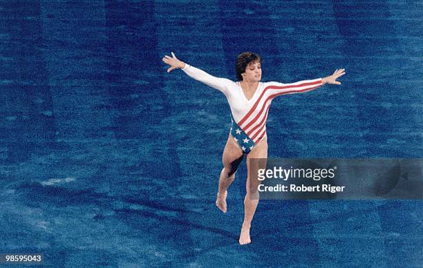 United States gymnast Mary Lou Retton performs, circa 1980s.