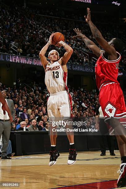 Delonte West of the Cleveland Cavaliers takes a jump shot against Ronald Murray of the Chicago Bulls in Game One of the Eastern Conference...