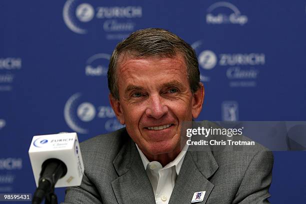 Commissioner Tim Finchem announces Phase II of the PGA TOUR's Together, Anything's Possible charity initiative during a press conference at the TPC...