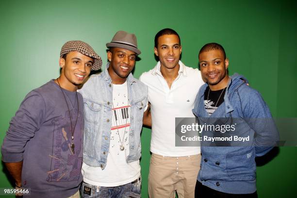 British boy band JLS Aston Merrygold, Oritse' Williams, Marvin Humes and Jonathan "JS" Gill poses for photos in the KISS-FM "Coca-Cola Lounge" in...