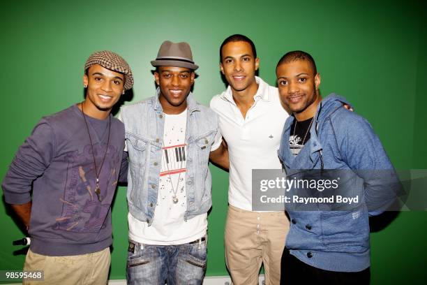 British boy band JLS Aston Merrygold, Oritse' Williams, Marvin Humes and Jonathan "JS" Gill poses for photos in the KISS-FM "Coca-Cola Lounge" in...