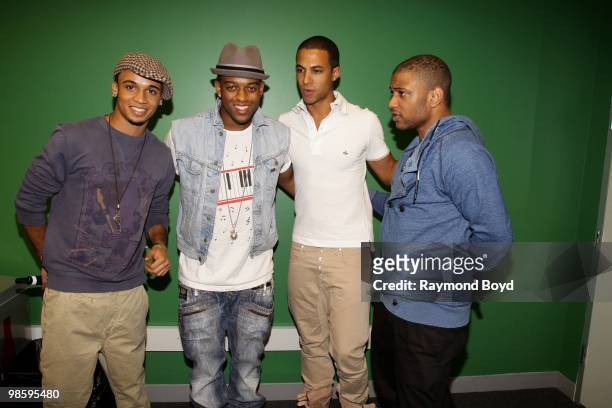 British boy band JLS Aston Merrygold, Oritse' Williams, Marvin Humes and Jonathan "JS" Gill poses for photos in the KISS-FM "Coca-Cola Lounge" in...